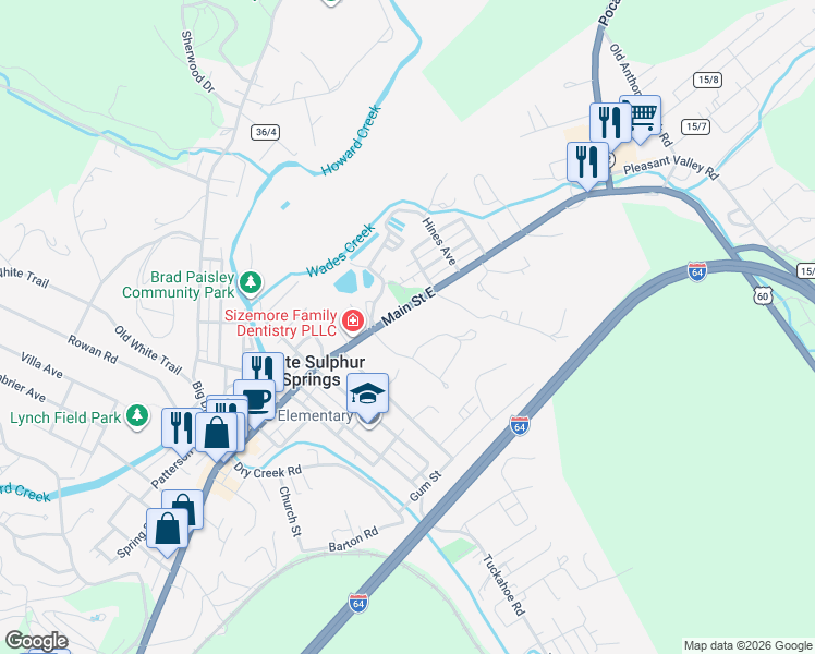 map of restaurants, bars, coffee shops, grocery stores, and more near 437 Main Street East in White Sulphur Springs
