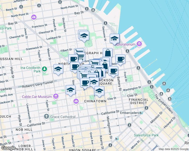 map of restaurants, bars, coffee shops, grocery stores, and more near 473 Broadway in San Francisco