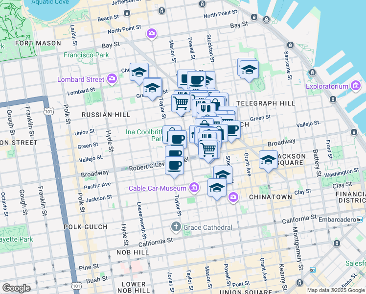 map of restaurants, bars, coffee shops, grocery stores, and more near in San Francisco