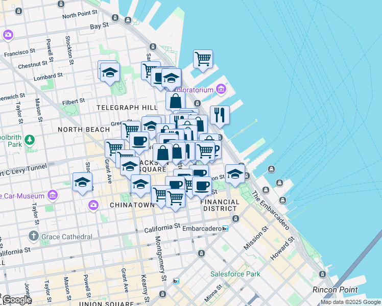 map of restaurants, bars, coffee shops, grocery stores, and more near 747 Front Street in San Francisco