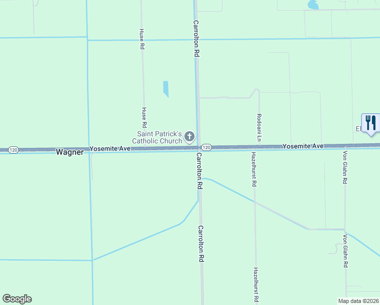 map of restaurants, bars, coffee shops, grocery stores, and more near 19399 California 120 in Ripon