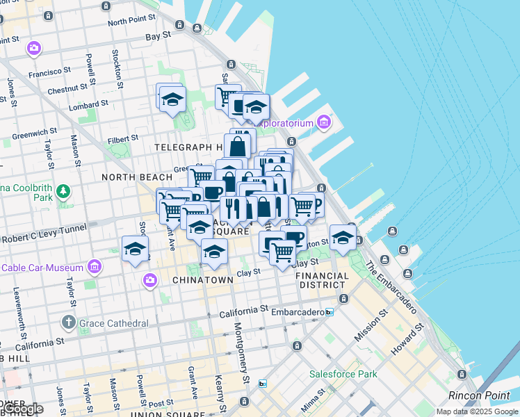map of restaurants, bars, coffee shops, grocery stores, and more near 717 Battery Street in San Francisco