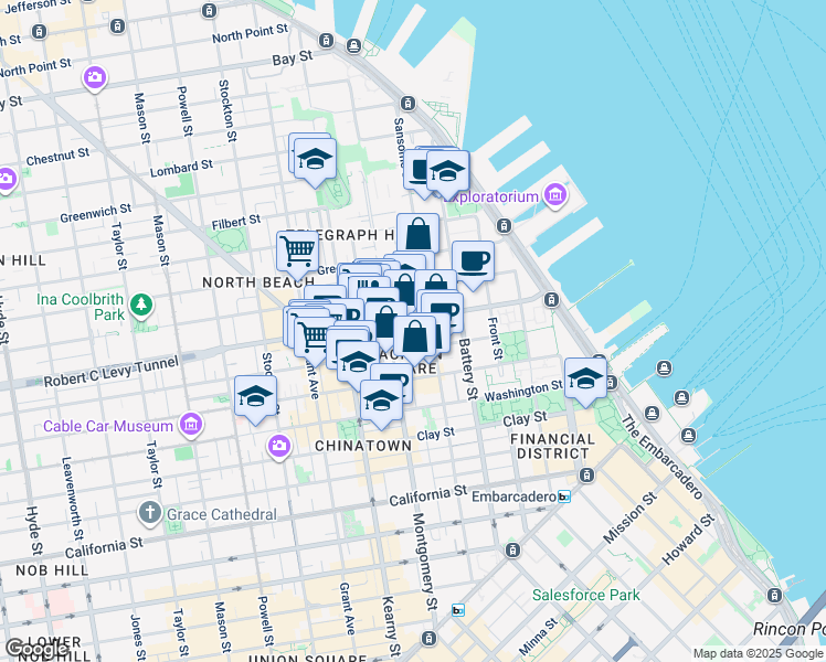 map of restaurants, bars, coffee shops, grocery stores, and more near 350 Broadway in San Francisco