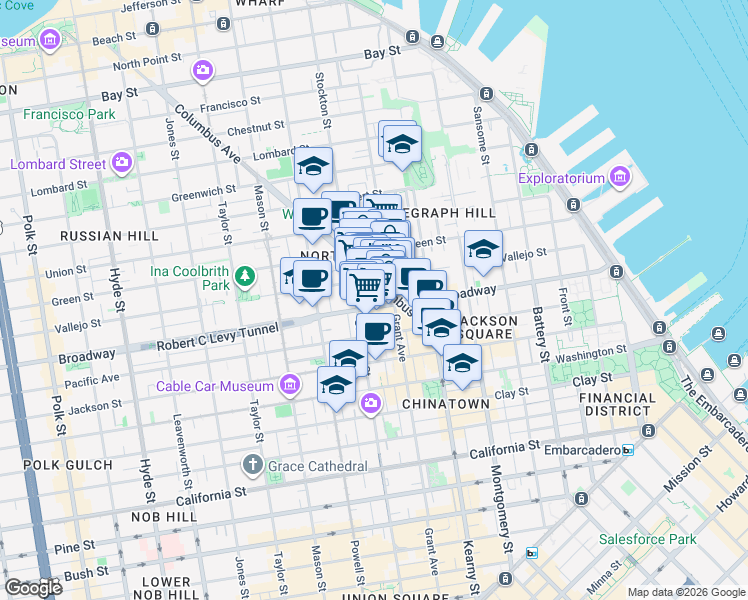 map of restaurants, bars, coffee shops, grocery stores, and more near in San Francisco