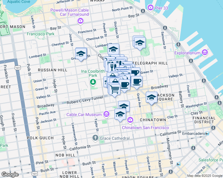 map of restaurants, bars, coffee shops, grocery stores, and more near 806 Vallejo Street in San Francisco