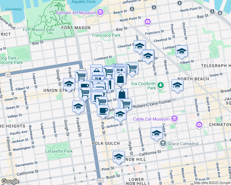 map of restaurants, bars, coffee shops, grocery stores, and more near in San Francisco