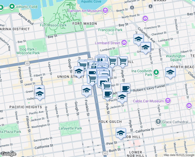 map of restaurants, bars, coffee shops, grocery stores, and more near in San Francisco