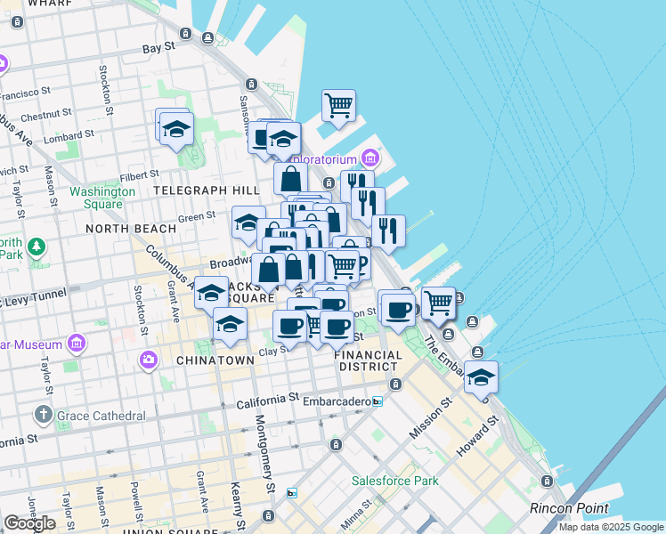 map of restaurants, bars, coffee shops, grocery stores, and more near 1138 Pacific Ave in San Francisco