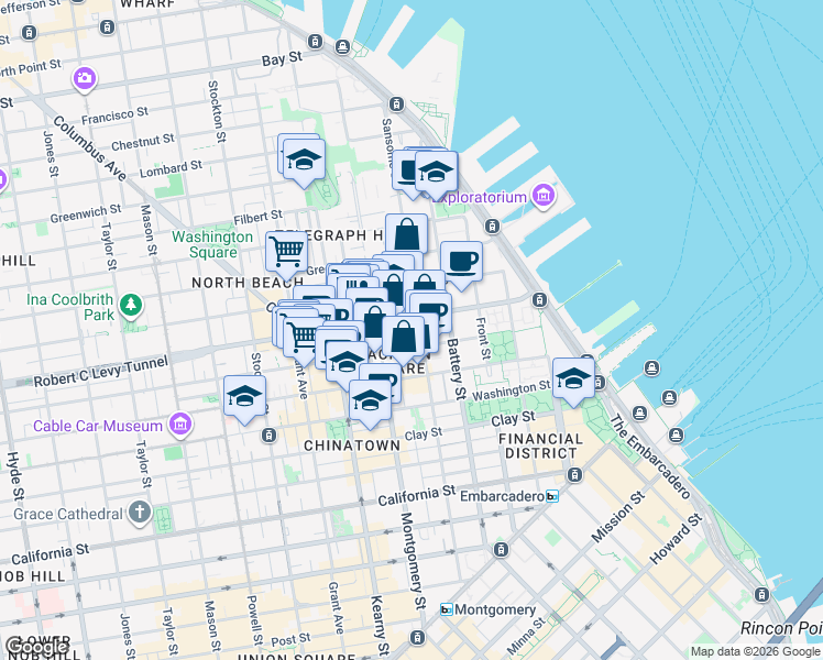 map of restaurants, bars, coffee shops, grocery stores, and more near 847 Sansome Street in San Francisco
