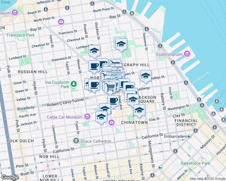 map of restaurants, bars, coffee shops, grocery stores, and more near in San Francisco