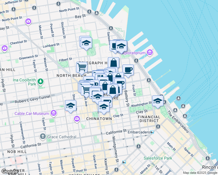 map of restaurants, bars, coffee shops, grocery stores, and more near 377 Broadway in San Francisco