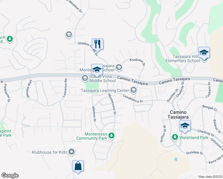 map of restaurants, bars, coffee shops, grocery stores, and more near Monterosso Street in Danville