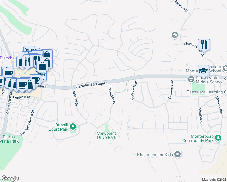 map of restaurants, bars, coffee shops, grocery stores, and more near 4000 Camino Tassajara in Danville