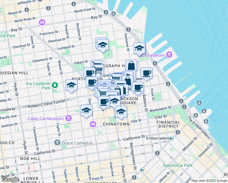 map of restaurants, bars, coffee shops, grocery stores, and more near 477 Vallejo Street in San Francisco