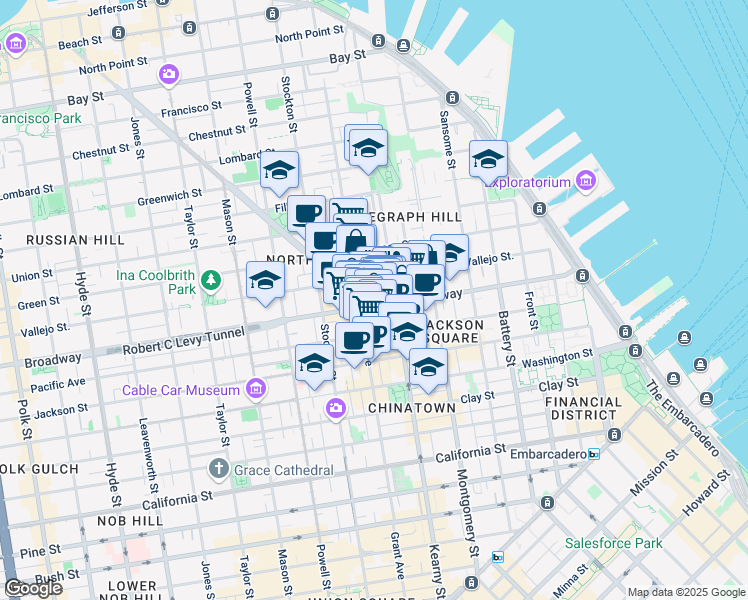 map of restaurants, bars, coffee shops, grocery stores, and more near 539 Broadway in San Francisco