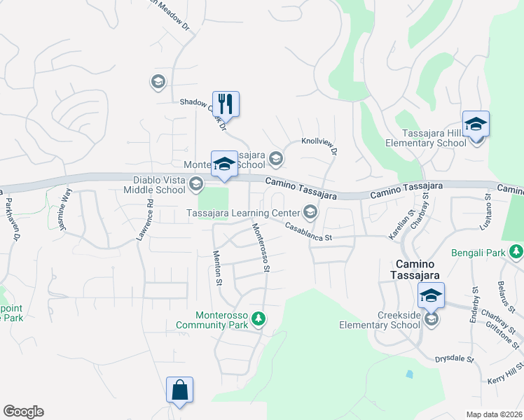map of restaurants, bars, coffee shops, grocery stores, and more near 1000 Casablanca Terrace in Danville
