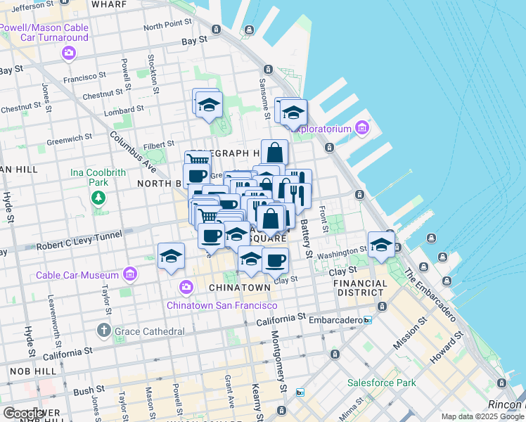 map of restaurants, bars, coffee shops, grocery stores, and more near 350 Broadway in San Francisco