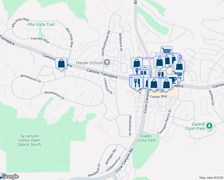 map of restaurants, bars, coffee shops, grocery stores, and more near 423 Sutton Circle in Danville