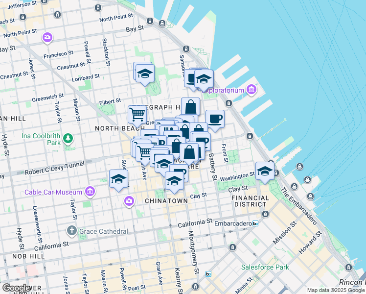 map of restaurants, bars, coffee shops, grocery stores, and more near 371 Broadway Street in San Francisco