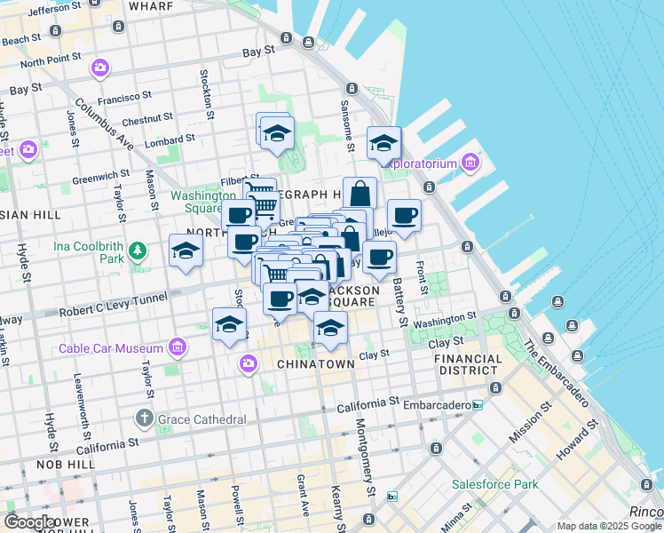map of restaurants, bars, coffee shops, grocery stores, and more near 477 Vallejo Street in San Francisco
