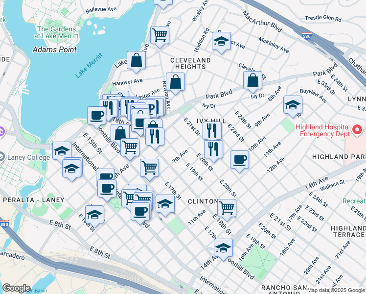 map of restaurants, bars, coffee shops, grocery stores, and more near 1949 7th Avenue in Oakland