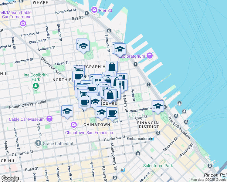 map of restaurants, bars, coffee shops, grocery stores, and more near 350 Broadway in San Francisco