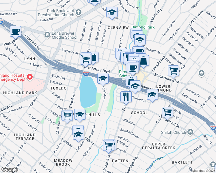 map of restaurants, bars, coffee shops, grocery stores, and more near 1781 Sausal Street in Oakland