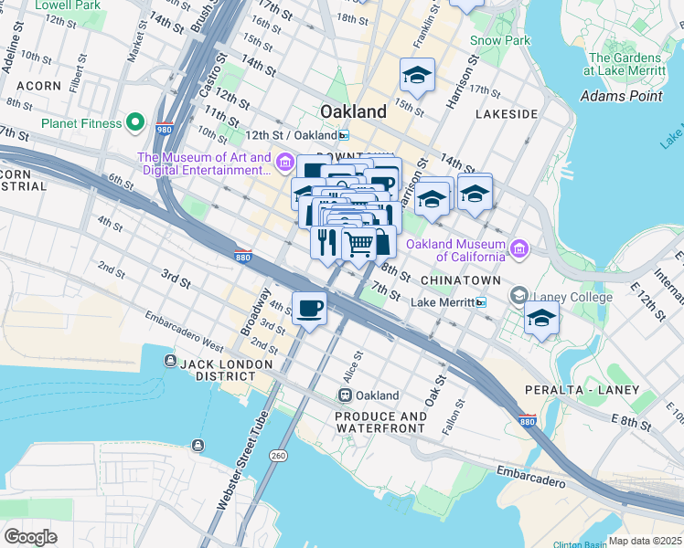 map of restaurants, bars, coffee shops, grocery stores, and more near 324 7th Street in Oakland