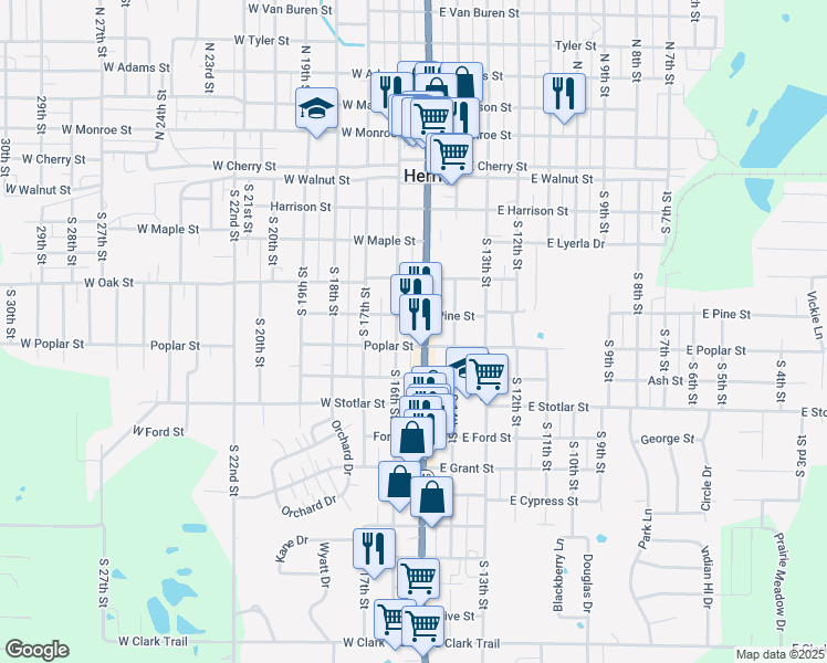 map of restaurants, bars, coffee shops, grocery stores, and more near 509 South Park Avenue in Herrin