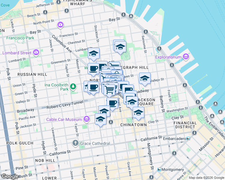 map of restaurants, bars, coffee shops, grocery stores, and more near in San Francisco