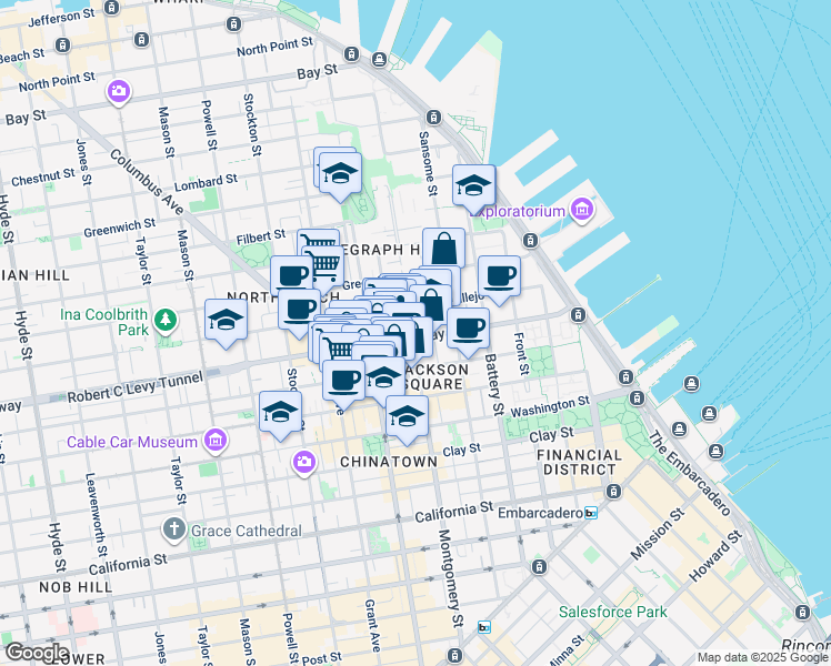 map of restaurants, bars, coffee shops, grocery stores, and more near 477 Vallejo Street in San Francisco