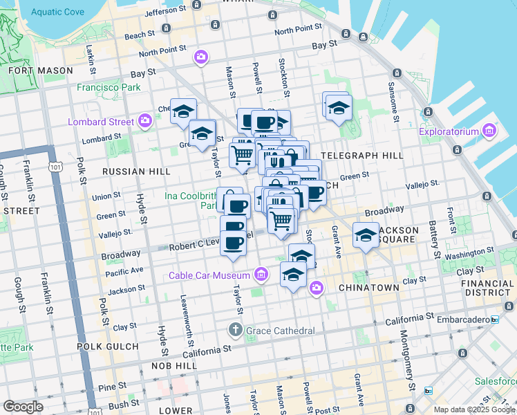 map of restaurants, bars, coffee shops, grocery stores, and more near in San Francisco