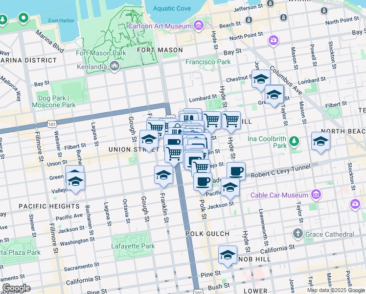 map of restaurants, bars, coffee shops, grocery stores, and more near in San Francisco