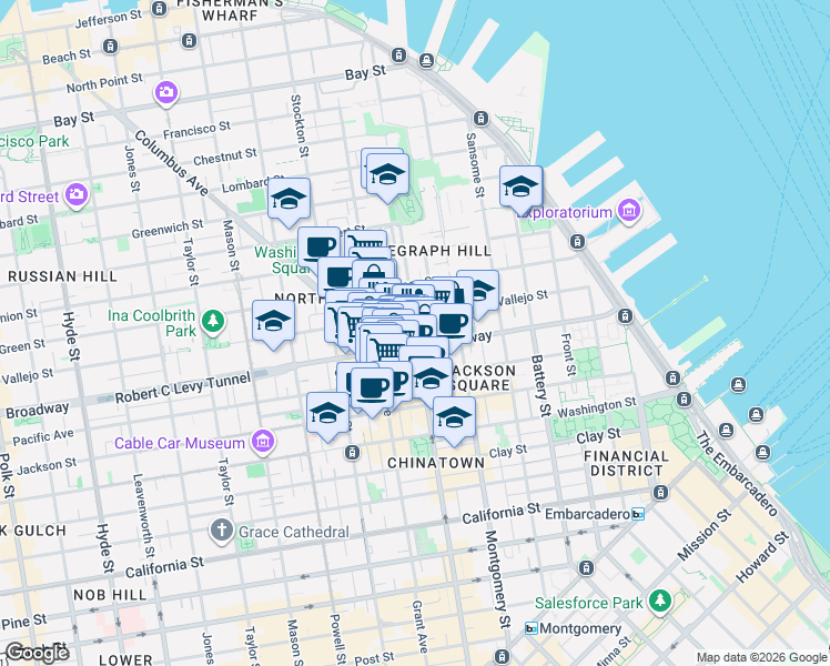 map of restaurants, bars, coffee shops, grocery stores, and more near 1127 Kearny Street in San Francisco