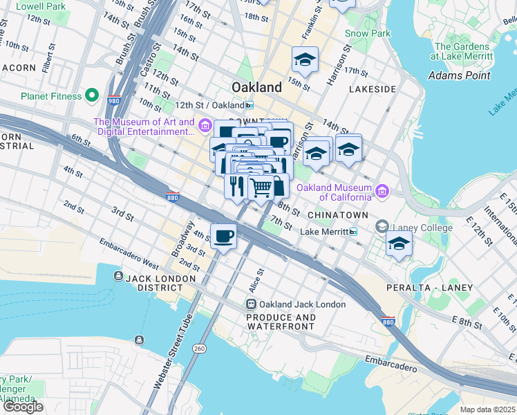map of restaurants, bars, coffee shops, grocery stores, and more near 324 7th Street in Oakland
