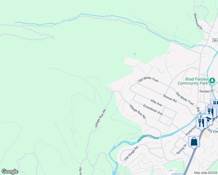 map of restaurants, bars, coffee shops, grocery stores, and more near 1887 Village Run Road in White Sulphur Springs