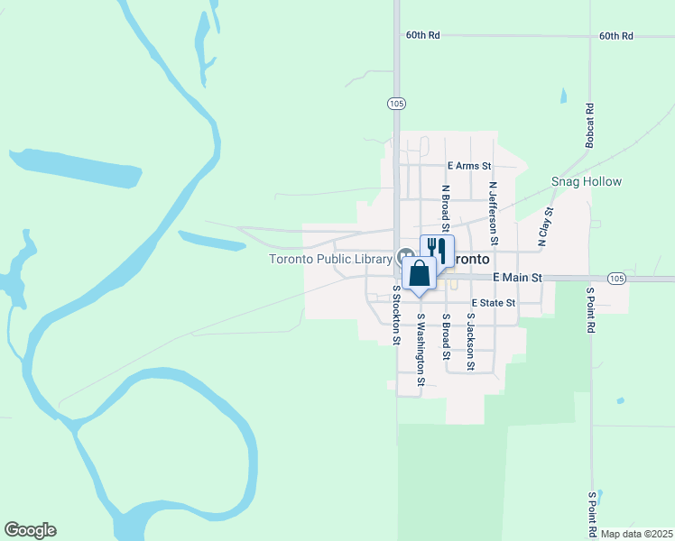 map of restaurants, bars, coffee shops, grocery stores, and more near 105 North Walnut Street in Toronto