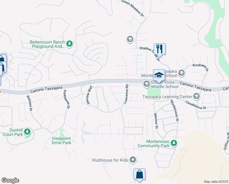 map of restaurants, bars, coffee shops, grocery stores, and more near 128 Freesia Court in Danville
