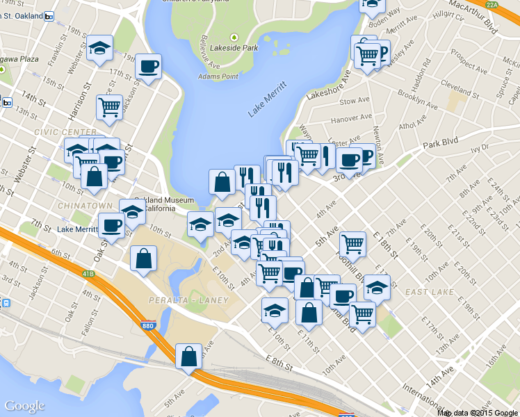 map of restaurants, bars, coffee shops, grocery stores, and more near 1429 2nd Avenue in Oakland