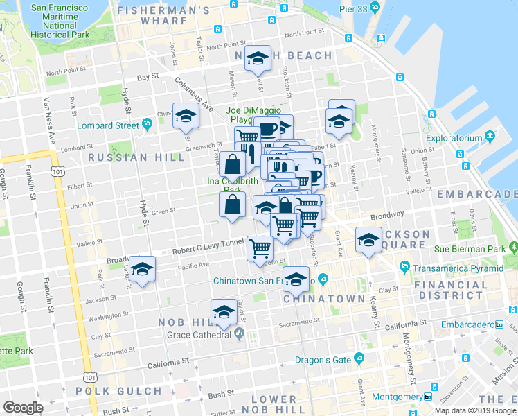 map of restaurants, bars, coffee shops, grocery stores, and more near 1618 Mason Street in San Francisco
