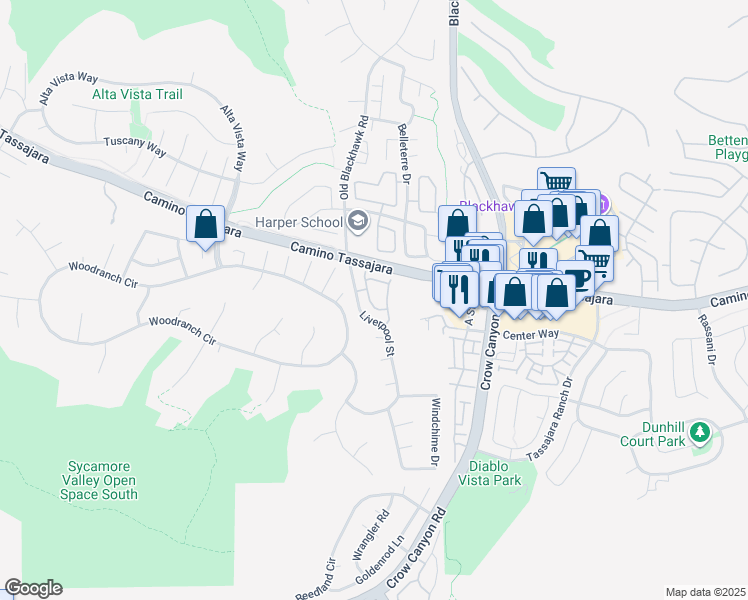 map of restaurants, bars, coffee shops, grocery stores, and more near 422 Sutton Circle in Danville