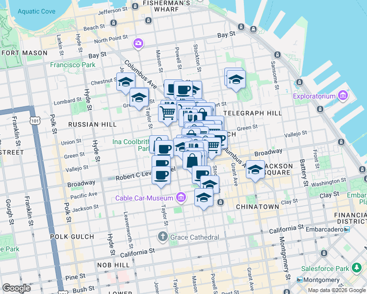 map of restaurants, bars, coffee shops, grocery stores, and more near in San Francisco
