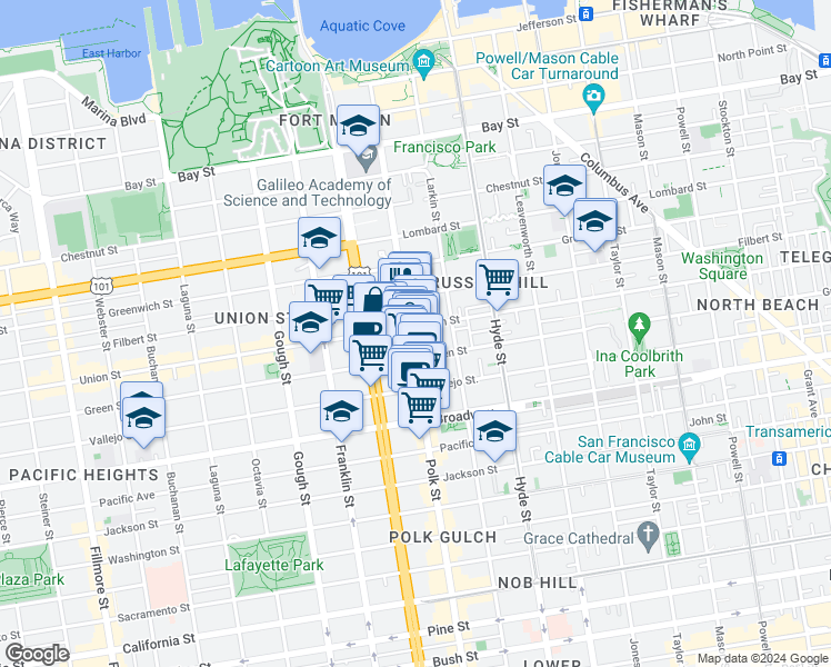 map of restaurants, bars, coffee shops, grocery stores, and more near in San Francisco