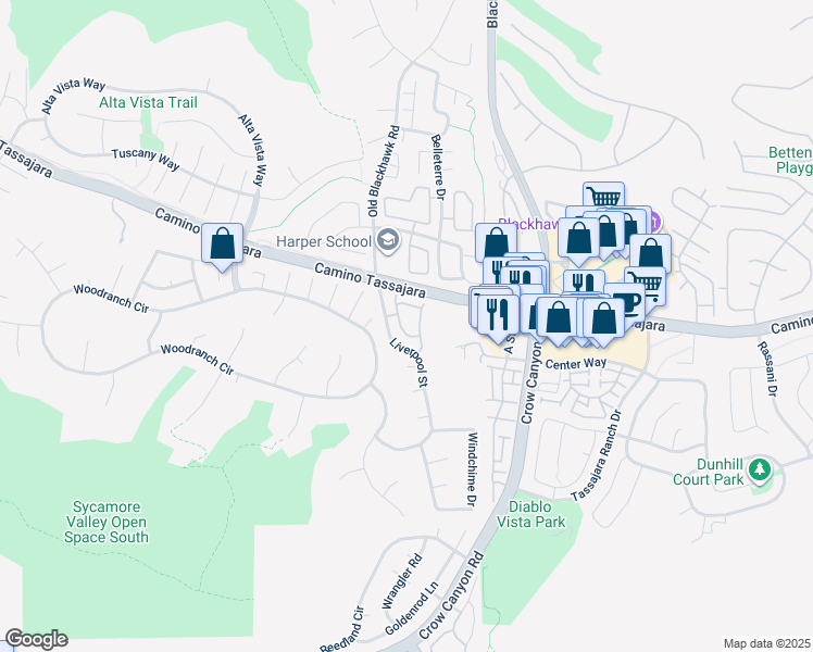 map of restaurants, bars, coffee shops, grocery stores, and more near 422 Sutton Circle in Danville