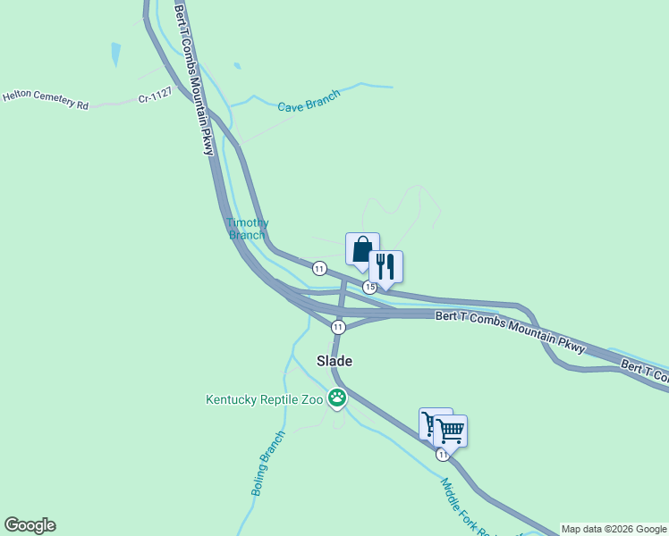 map of restaurants, bars, coffee shops, grocery stores, and more near Campton Road in Stanton