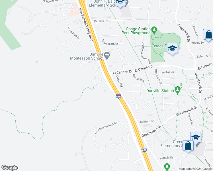 map of restaurants, bars, coffee shops, grocery stores, and more near 210 Elworthy Ranch Drive in Danville