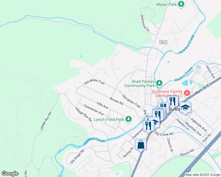 map of restaurants, bars, coffee shops, grocery stores, and more near 461 Old White Trail in White Sulphur Springs