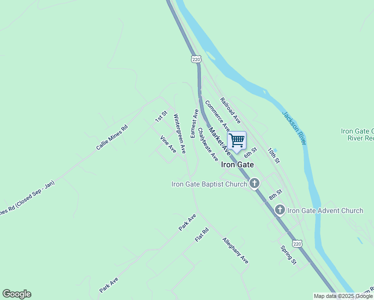 map of restaurants, bars, coffee shops, grocery stores, and more near 303 Wintergreen Avenue in Clifton Forge