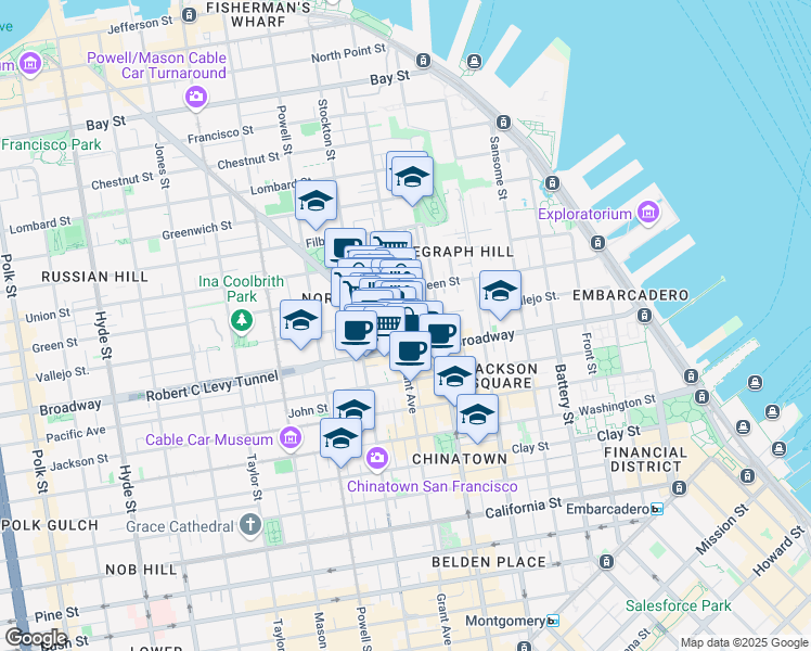 map of restaurants, bars, coffee shops, grocery stores, and more near in San Francisco
