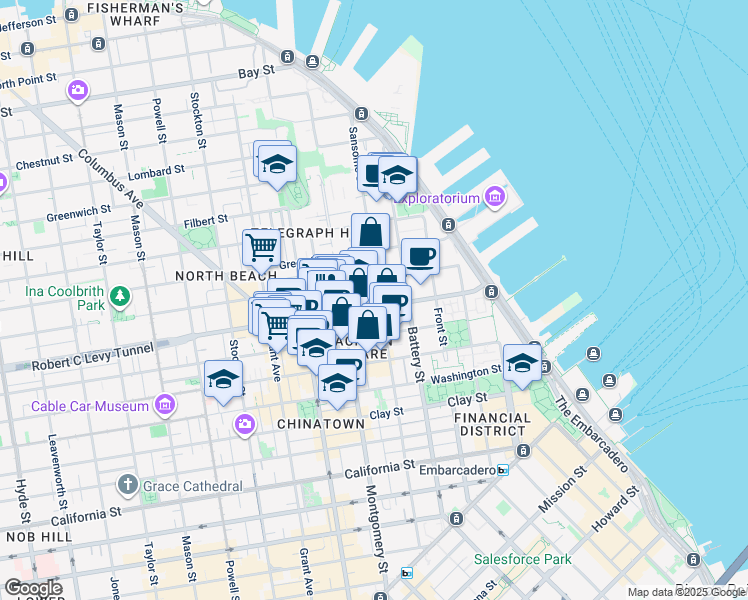 map of restaurants, bars, coffee shops, grocery stores, and more near 350 Broadway in San Francisco
